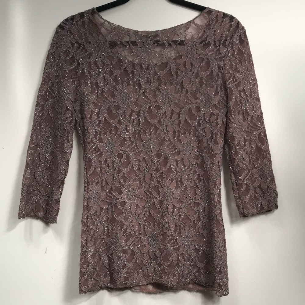 BKE Buckle Lace Top Womens 3/4‎ Length Sleeve Minimal Brown Size Small - Picture 2 of 5